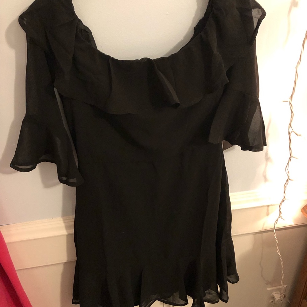Lulus Romantic Mood Black Off-the-Shoulder Dress